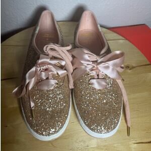 Keds X Kate Spade New York pink rose gold vividsnap Glitter Sneakers Sz 8